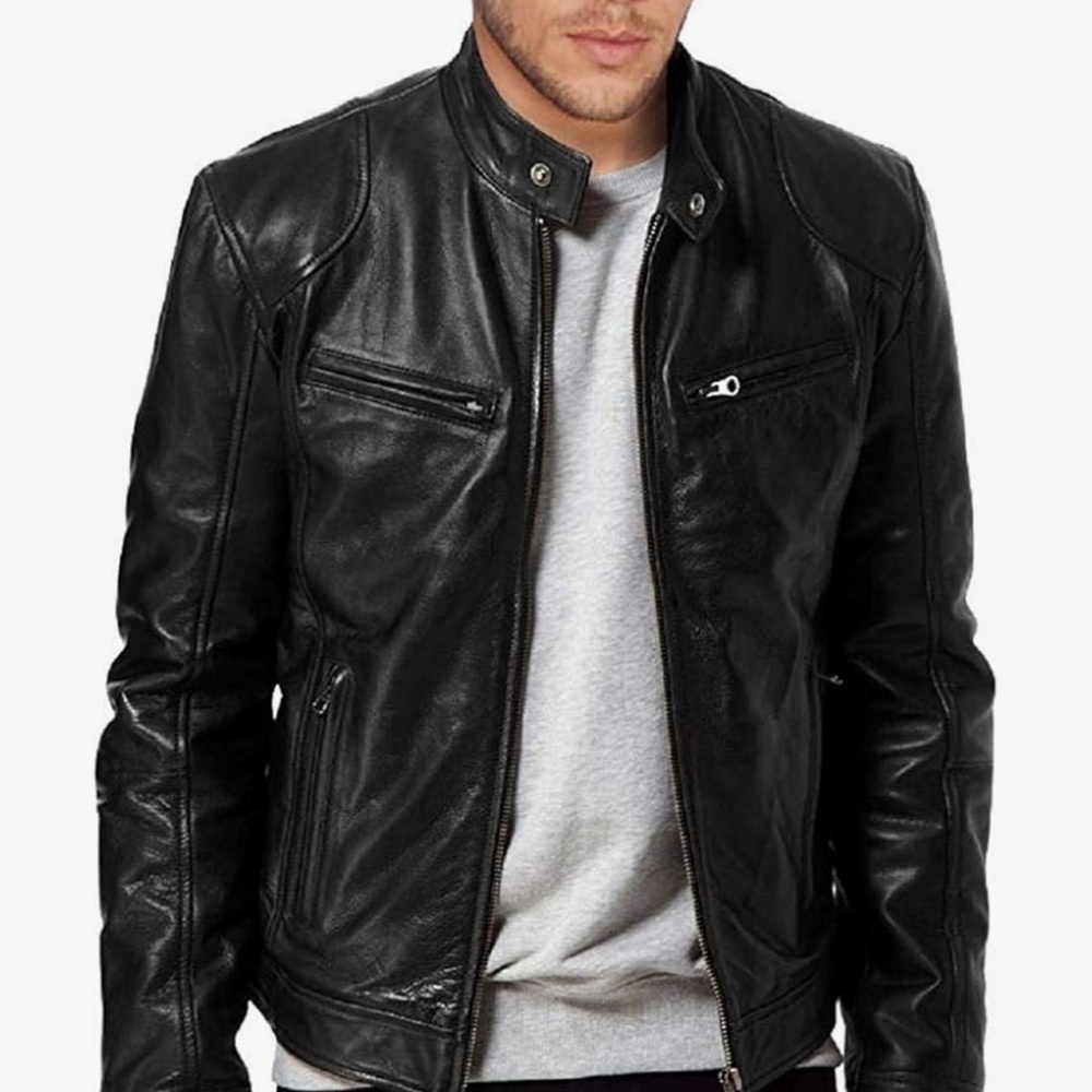 Men's Black GENUINE LAMBSKIN Leather Jacket